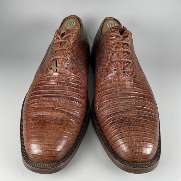 David Eden Tous Men’s 11 Brown Lizard Skin Leather Cap Toe Derby Dress Shoes EUC - Picture 2 of 9